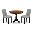 AMAB3-BCH-06 - Round Table and 2 Shitake Linen Fabric Chairs - Black Finish