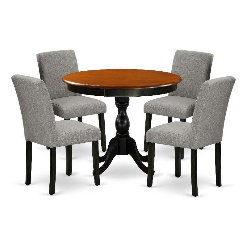 East West Furniture Dining Table and 4 Shitake Linen Fabric Chairs in Black