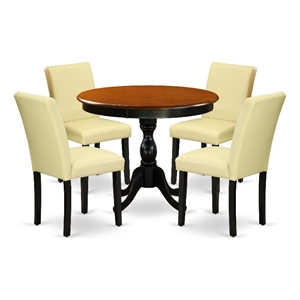 East West Furniture Dining Table and 4 Eggnog PU Leather Chairs in Black