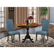 AMCE3-BCH-21 - Dinner Table and 2 Blue Linen Fabric Chairs - Black Finish