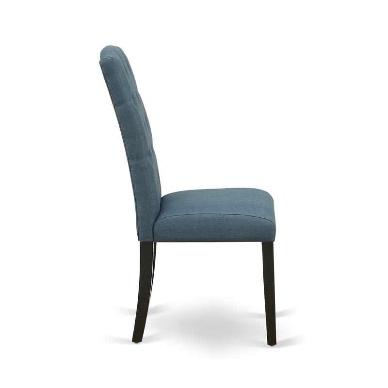 AMCE3-BCH-21 - Dinner Table and 2 Blue Linen Fabric Chairs - Black Finish
