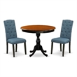 AMCE3-BCH-21 - Dinner Table and 2 Blue Linen Fabric Chairs - Black Finish