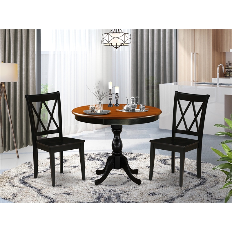 AMCL3-BCH-W - Dining Table and 2 Wooden Dining Chairs - Black Finish