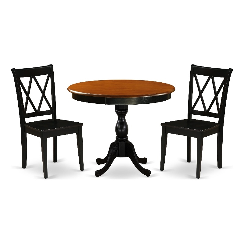 AMCL3-BCH-W - Dining Table and 2 Wooden Dining Chairs - Black Finish