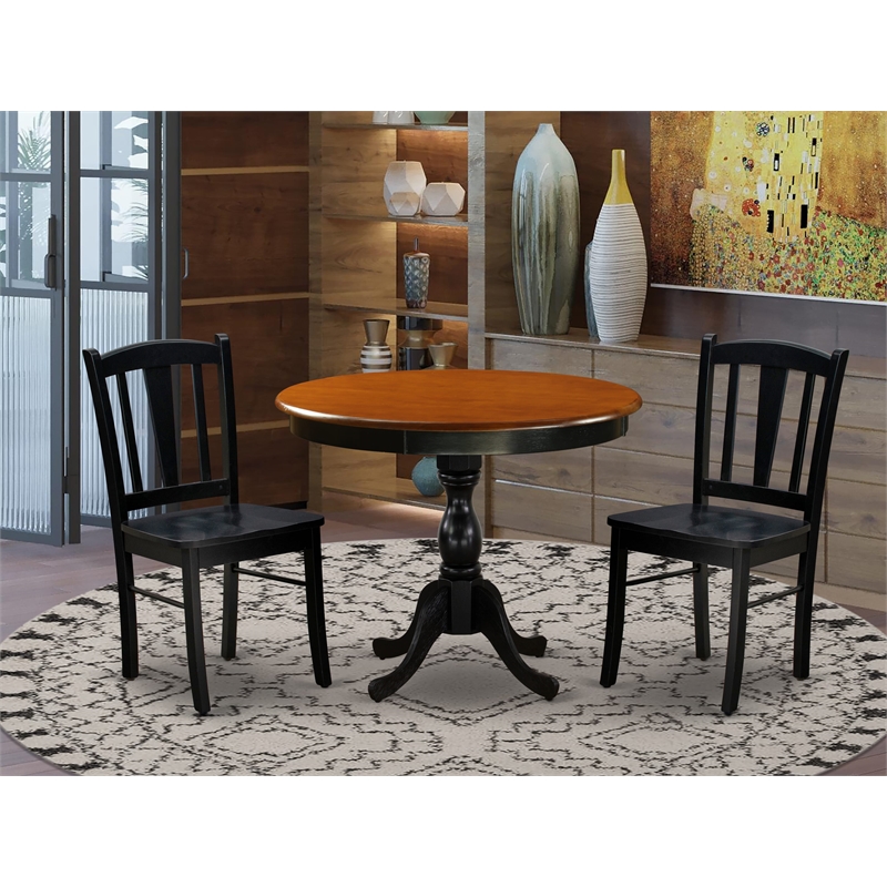 AMDL3-BCH-W - Wooden Dining Table and 2 Dining Chairs - Black Finish