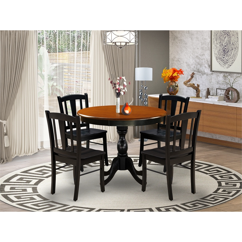 East West Furniture Kitchen Table and 4 Dining Room Chairs in Black