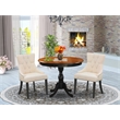 AMFR3-BCH-02 Kitchen Table and 2 Light Beige Linen Fabric Chair - Black Finish