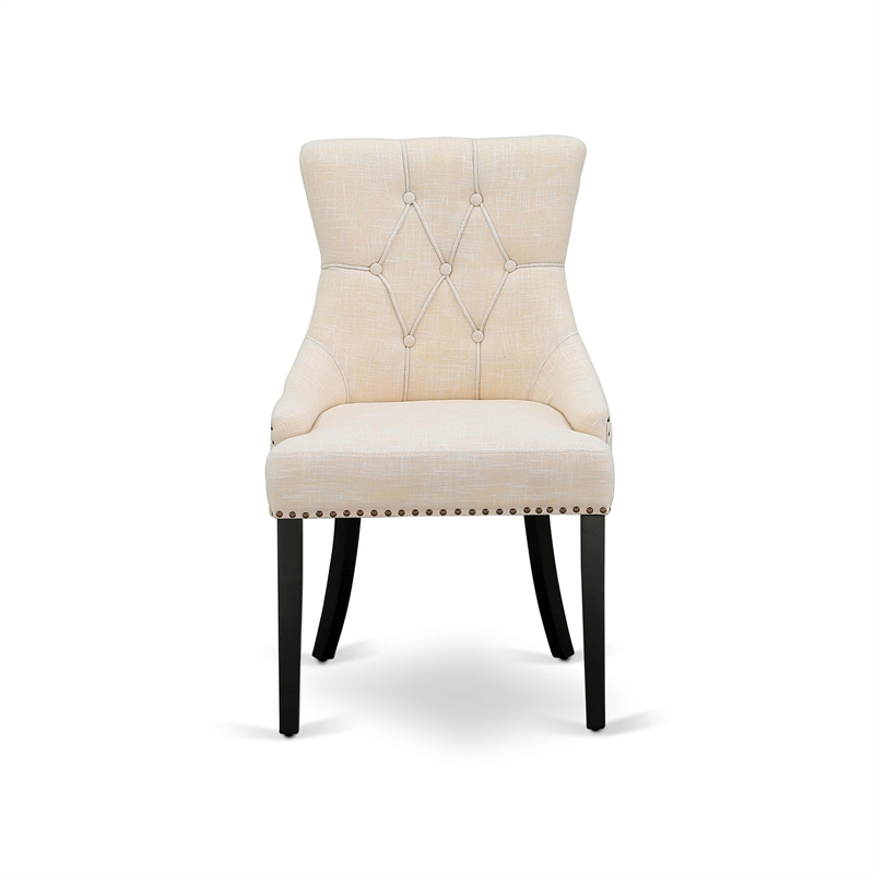 AMFR3-BCH-02 Kitchen Table and 2 Light Beige Linen Fabric Chair - Black Finish
