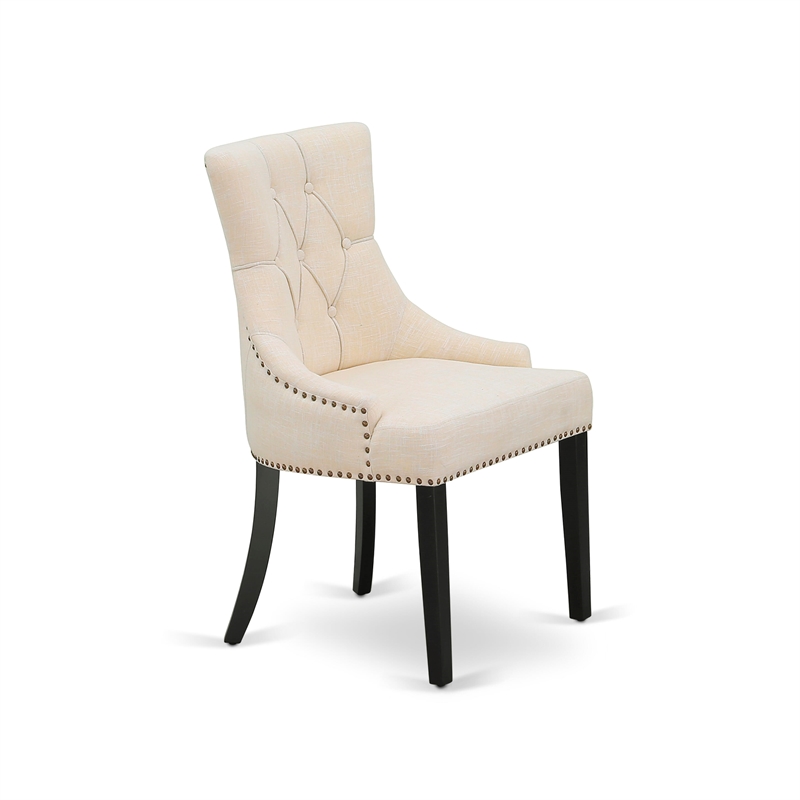 AMFR3-BCH-02 Kitchen Table and 2 Light Beige Linen Fabric Chair - Black Finish