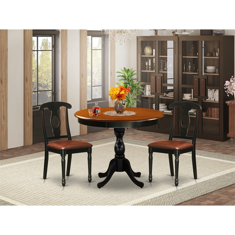 AMKE3-BCH-LC - Dinner Table and 2  Napoleon Back Chairs - Black Finish