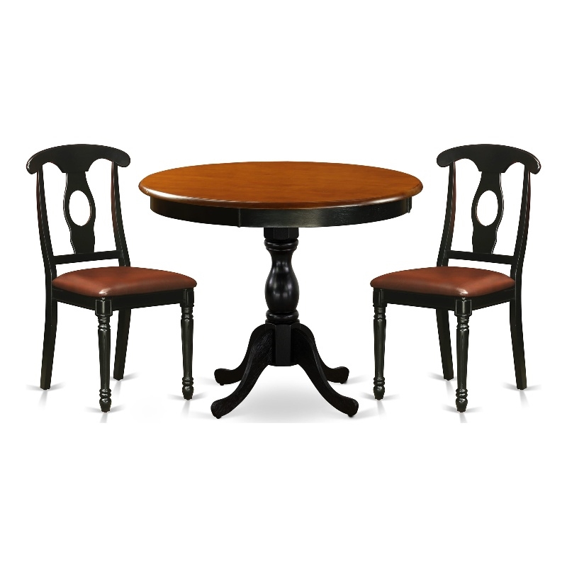 AMKE3-BCH-LC - Dinner Table and 2  Napoleon Back Chairs - Black Finish