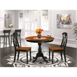 AMKE3-BCH-W - Dinner Table and 2 Napoleon Back Dining Chairs - Black Finish