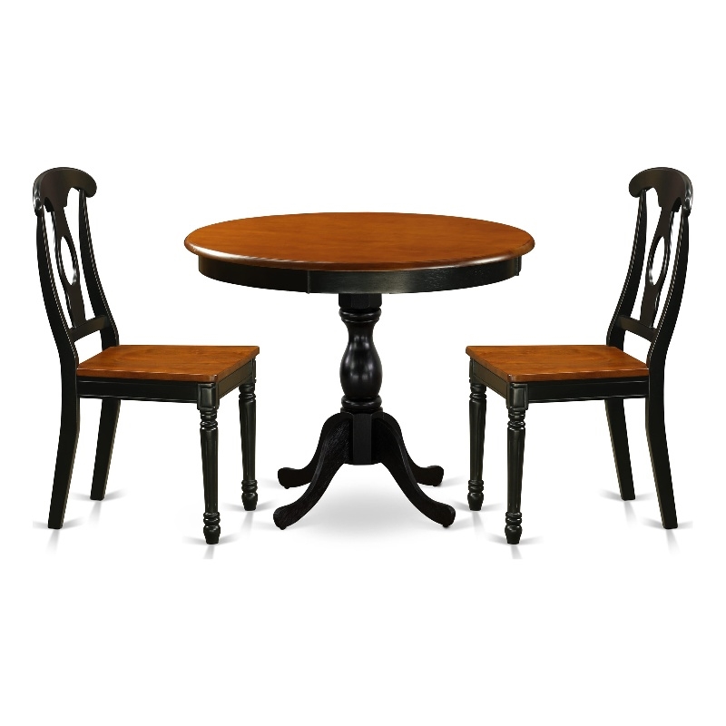 AMKE3-BCH-W - Dinner Table and 2 Napoleon Back Dining Chairs - Black Finish