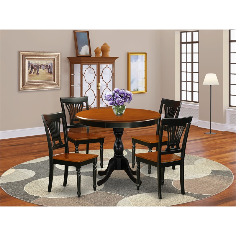 East West Furniture Dining Table and 4 Modern Chairs with Slatted Back in Black