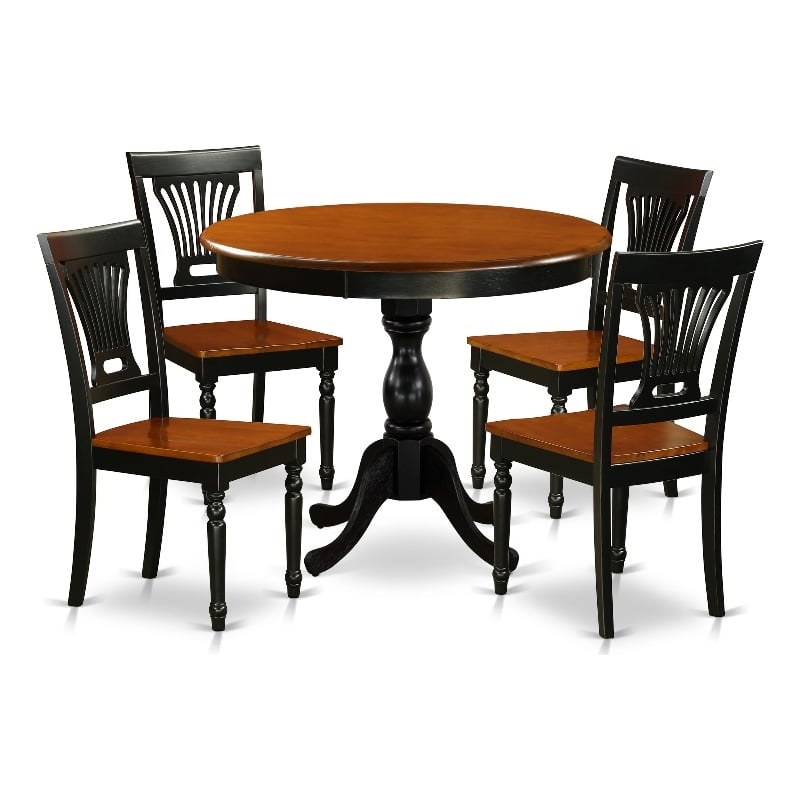 East West Furniture Dining Table and 4 Modern Chairs with Slatted Back in Black