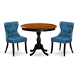 AMSI3-BCH-21 Dining Table and 2 Blue Linen Fabric Parson Chairs - Black Finish