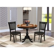AMVA3-BCH-W - Dining Table and 2 Modern Chairs with Slatted Back - Black Finish