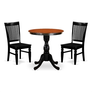 ESWE3-BCH-W- Dining Table and 2 Wood Chairs with Slatted Back - Black Finish