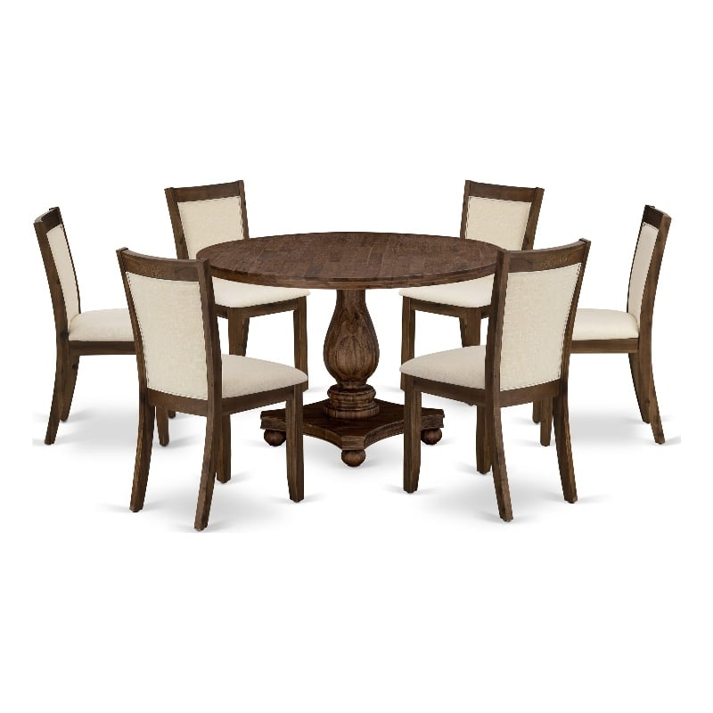 East West Furniture 7PC Dining Set in Light Beige Linen Fabric/Antique Walnut