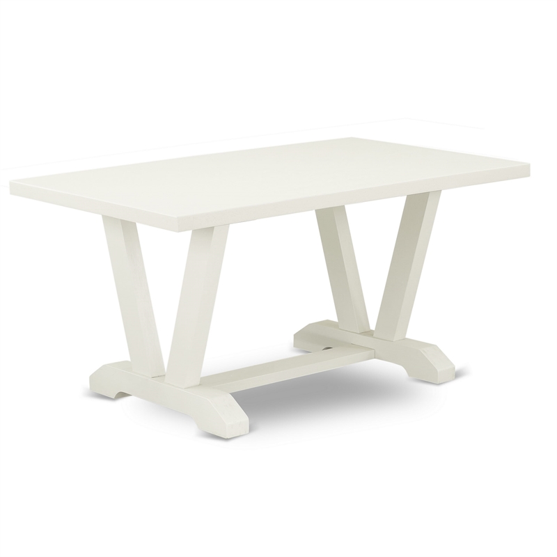 V026EN257-5 - Wood Table and 4 Pond PU Leather Chairs - Linen White Finish