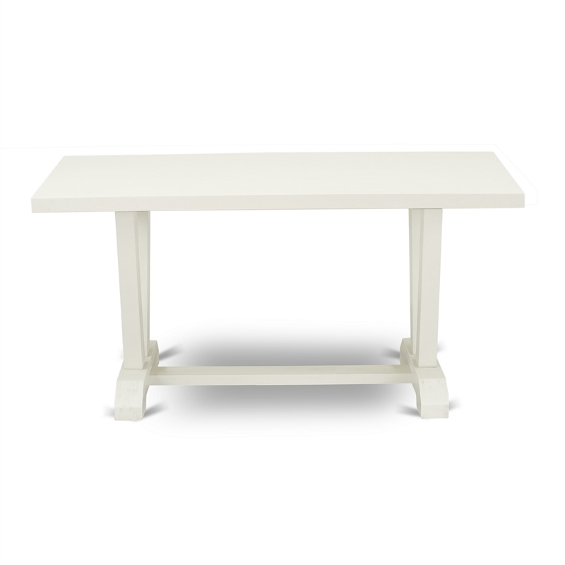 V026EN257-5 - Wood Table and 4 Pond PU Leather Chairs - Linen White Finish