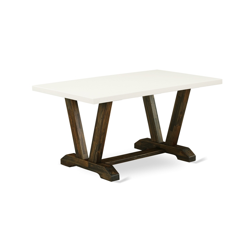 East West Furniture Dining Table and 4 Light Beige Chairs in Distressed Jacobean