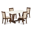 East West Furniture Dining Table and 4 Light Beige Chairs in Distressed Jacobean