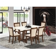 East West Furniture V-Style 7PC Dining Set in Light Beige/Distressed Jacobean