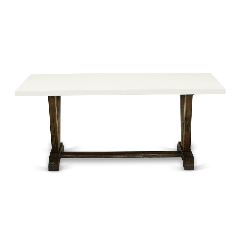 V727MZN32-7 - Dining Table and 6 Light Beige Chairs Distressed Jacobean Finish