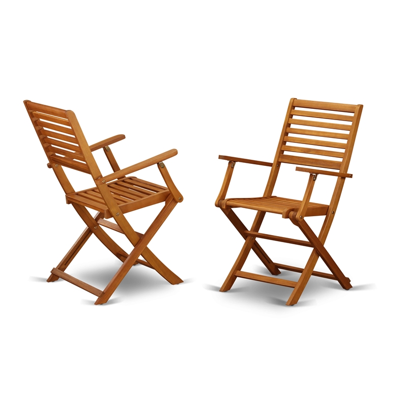 East West Furniture Wood Patio Table with 4 Lawn Armchairs- Natural Oil Finish