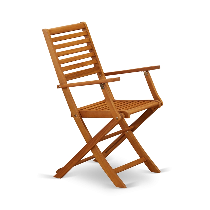 East West Furniture Wood Patio Table with 4 Lawn Armchairs- Natural Oil Finish