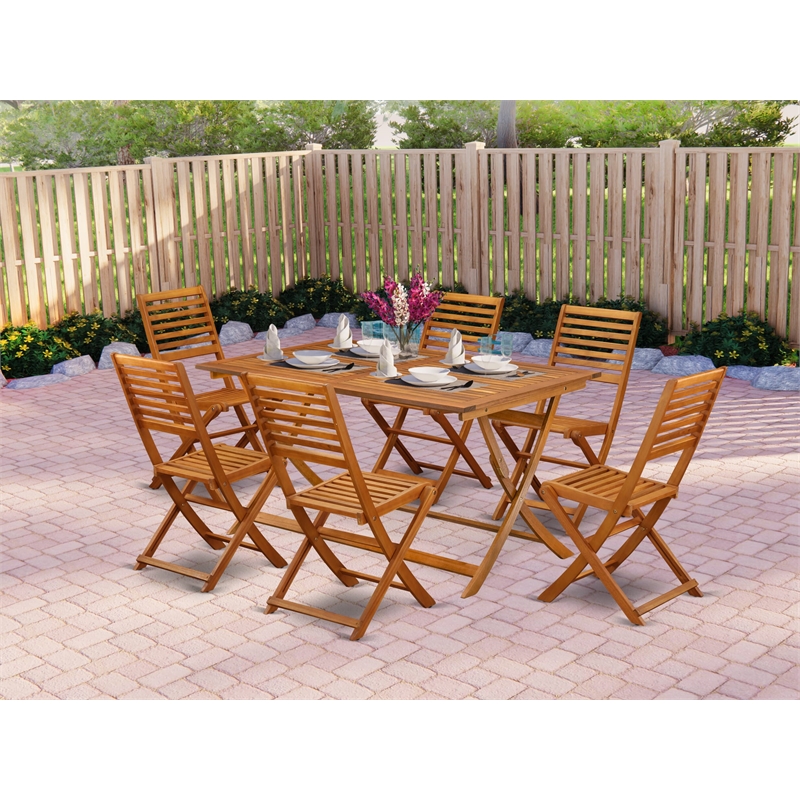 AEBS7CWNA - Folding Table with 6 Arms Less Dining Chairs- Natural Oil Finish