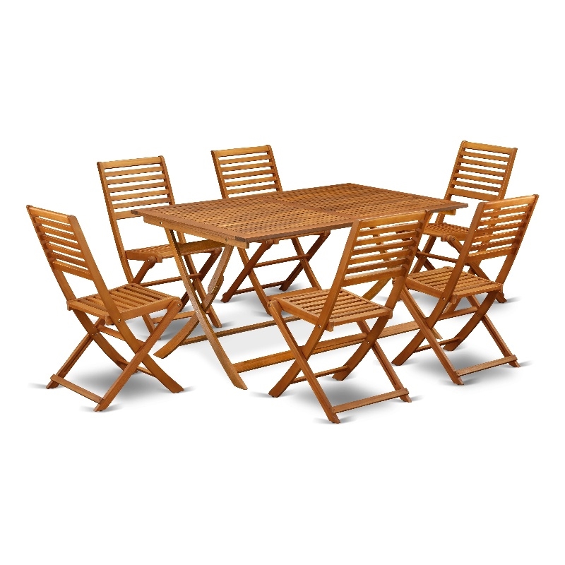 AEBS7CWNA - Folding Table with 6 Arms Less Dining Chairs- Natural Oil Finish