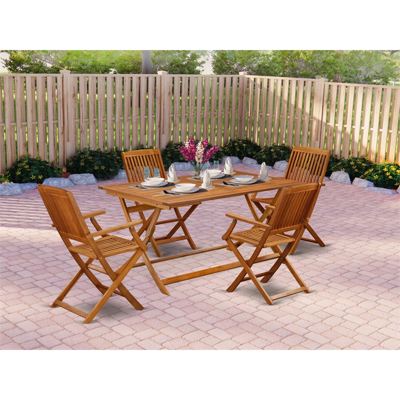 East West Furniture Dining Table with 4 Outdoor Dining Armchairs- Natural Oil