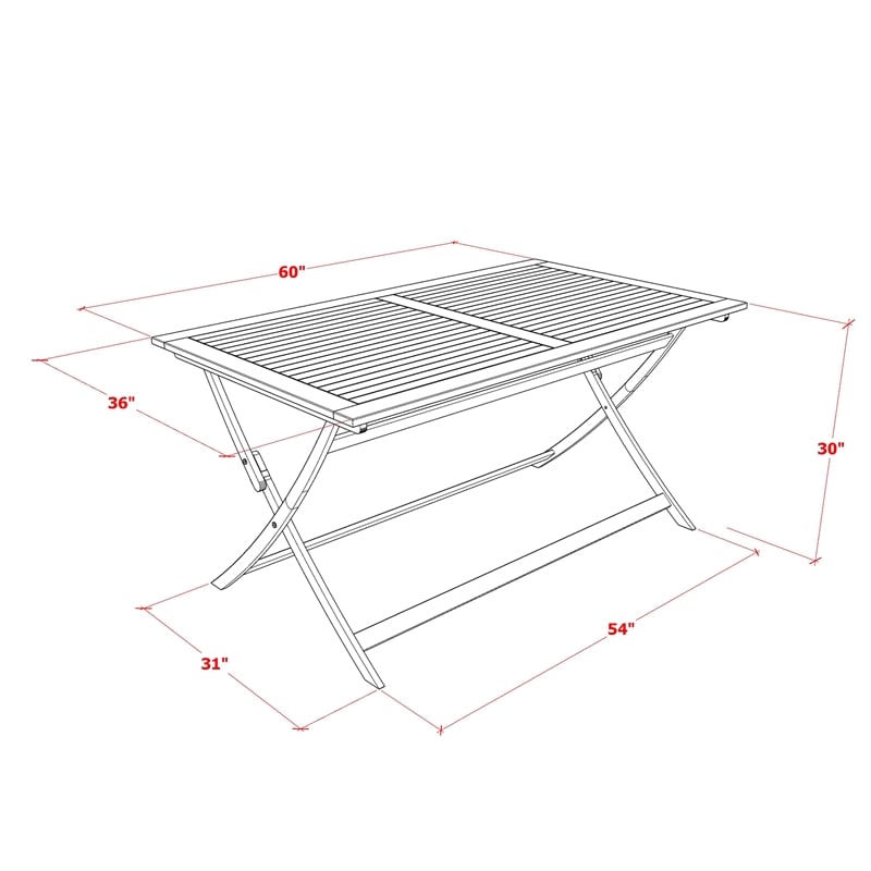 AECM7CANA - Outdoor Table with 6 Folding Patio Armchairs- Natural Oil Finish