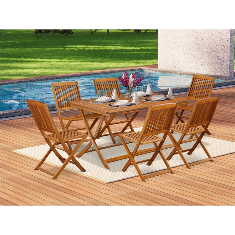 AECM7CWNA - Wooden Folding Table with 6 Arms Less Chairs- Natural Oil Finish