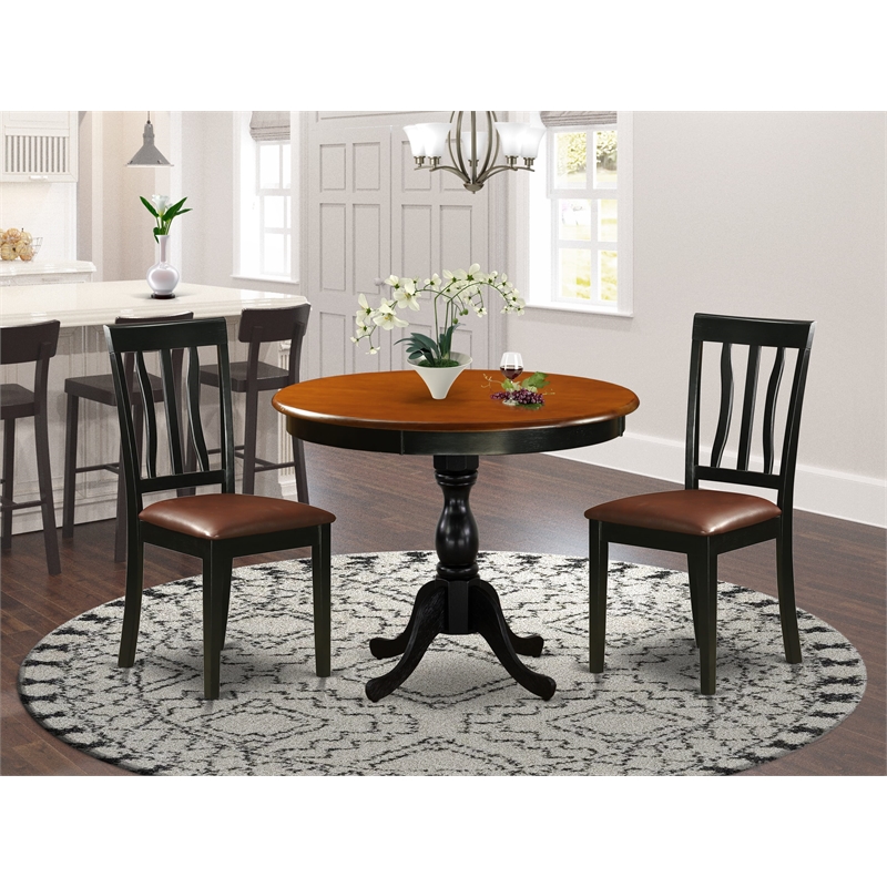 AMAN3-BCH-LC - Kitchen Table and 2 Faux Leather Kitchen Chairs - Black Finish