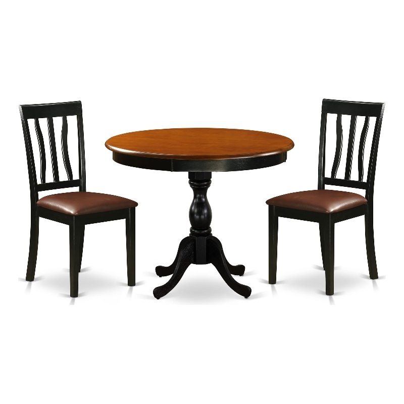 AMAN3-BCH-LC - Kitchen Table and 2 Faux Leather Kitchen Chairs - Black Finish