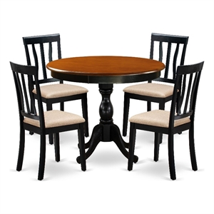 East West Furniture Dining Table and 4 Linen Fabric Dining Room Chairs in Black