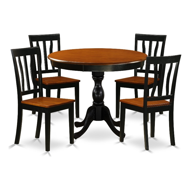 East West Furniture Dining Table and 4 Dining Chairs with Slatted Back in Black
