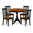 East West Furniture Dining Table and 4 Dining Chairs with Slatted Back in Black