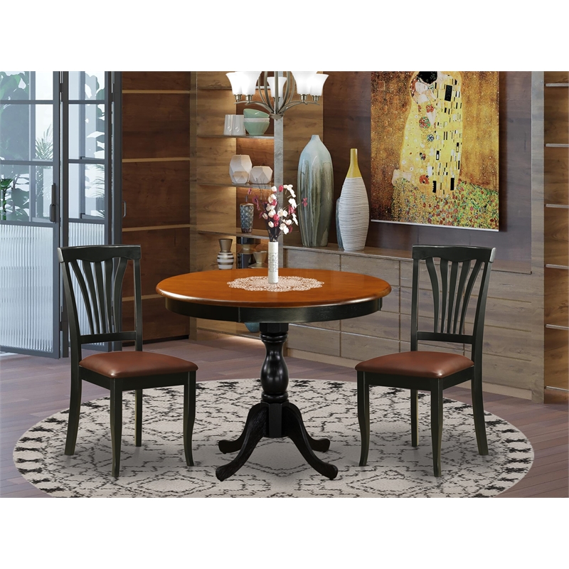 AMAV3-BCH-LC - Kitchen Table and 2 Faux Leather Dining Chairs - Black Finish