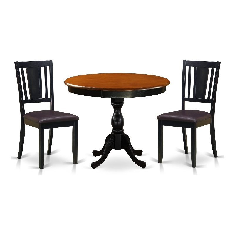 AMDU3-BCH-LC - Dining Table and 2 Faux Leather Dining Chairs - Black Finish