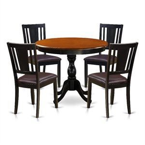 East West Furniture Dining Table and 4 Faux Leather Dining Chairs in Black