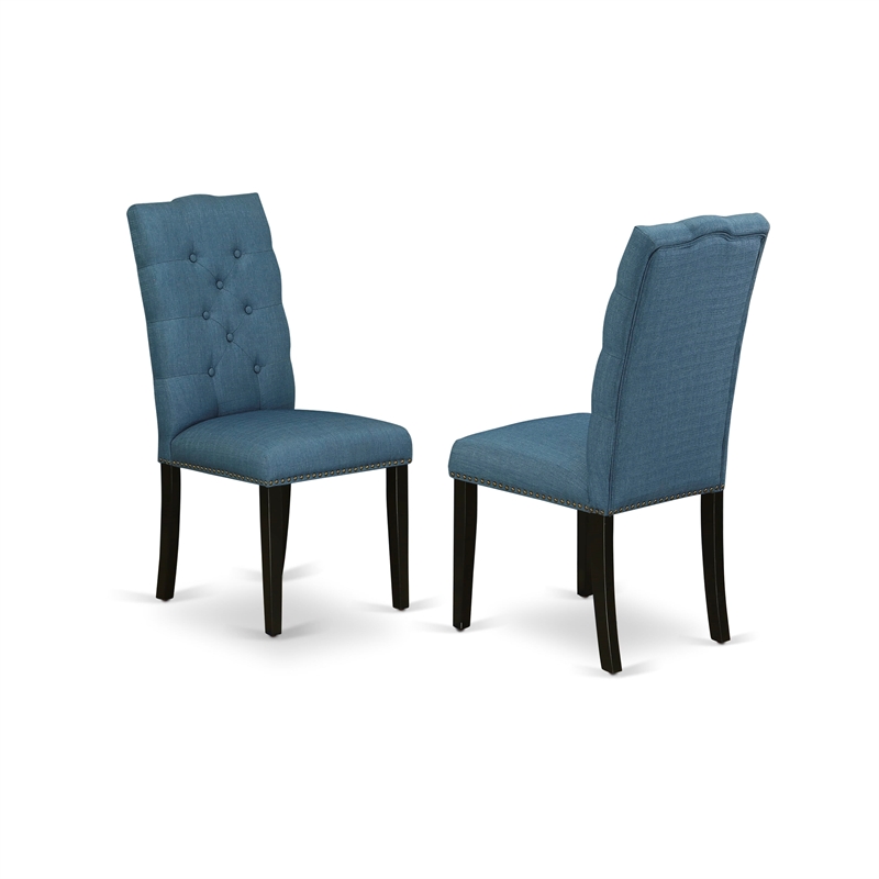 AMEL3-BCH-21 Dining Table and 2 Blue Linen Fabric Parson Chairs - Black Finish