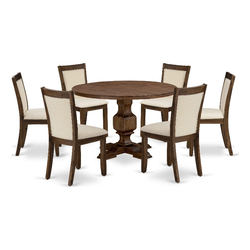 East West Furniture 7PC Dining Set in Light Beige Linen Fabric/Antique Walnut