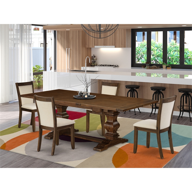 LAMZ5-N8-32 - Kitchen Table and 4 Light Beige Chairs - Antique Walnut Finish