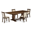 LAMZ5-N8-32 - Kitchen Table and 4 Light Beige Chairs - Antique Walnut Finish