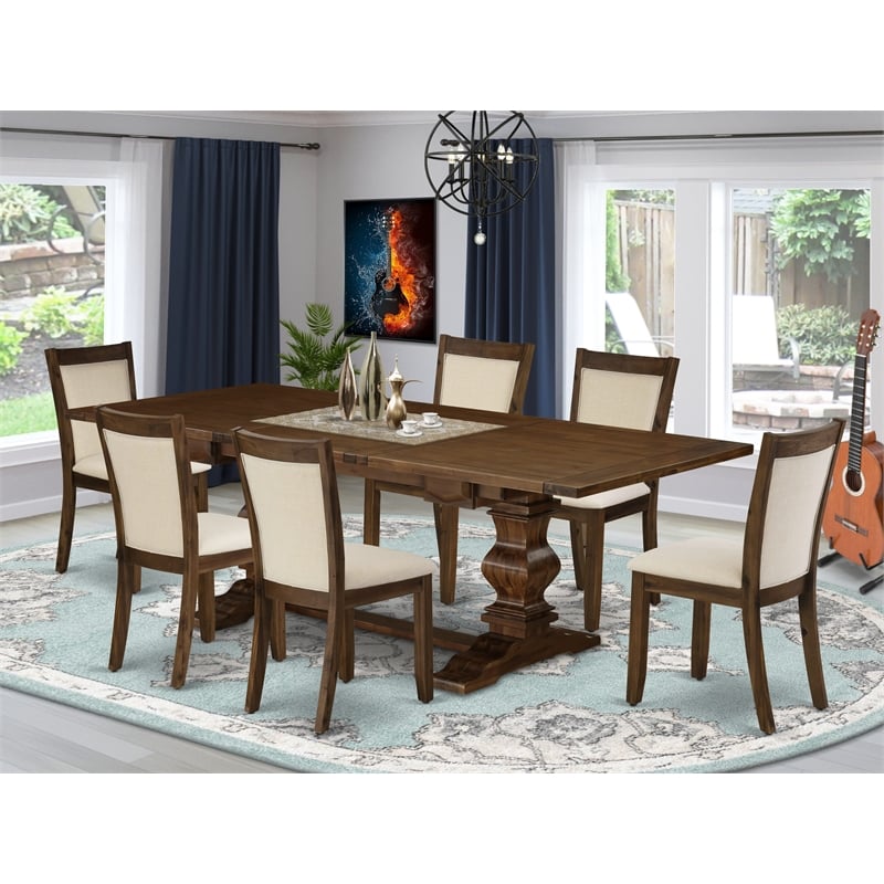 LAMZ7-N8-32 7- Dining Table and 6 Modern Chairs - Antique Walnut Finish.