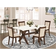 East West Furniture Dining Table and 4 Light Beige Chairs in Distressed Jacobean